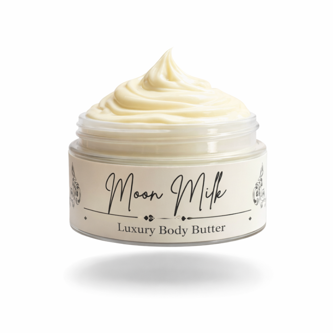 Jar of Moon Milk Luxury Body Butter on a white background