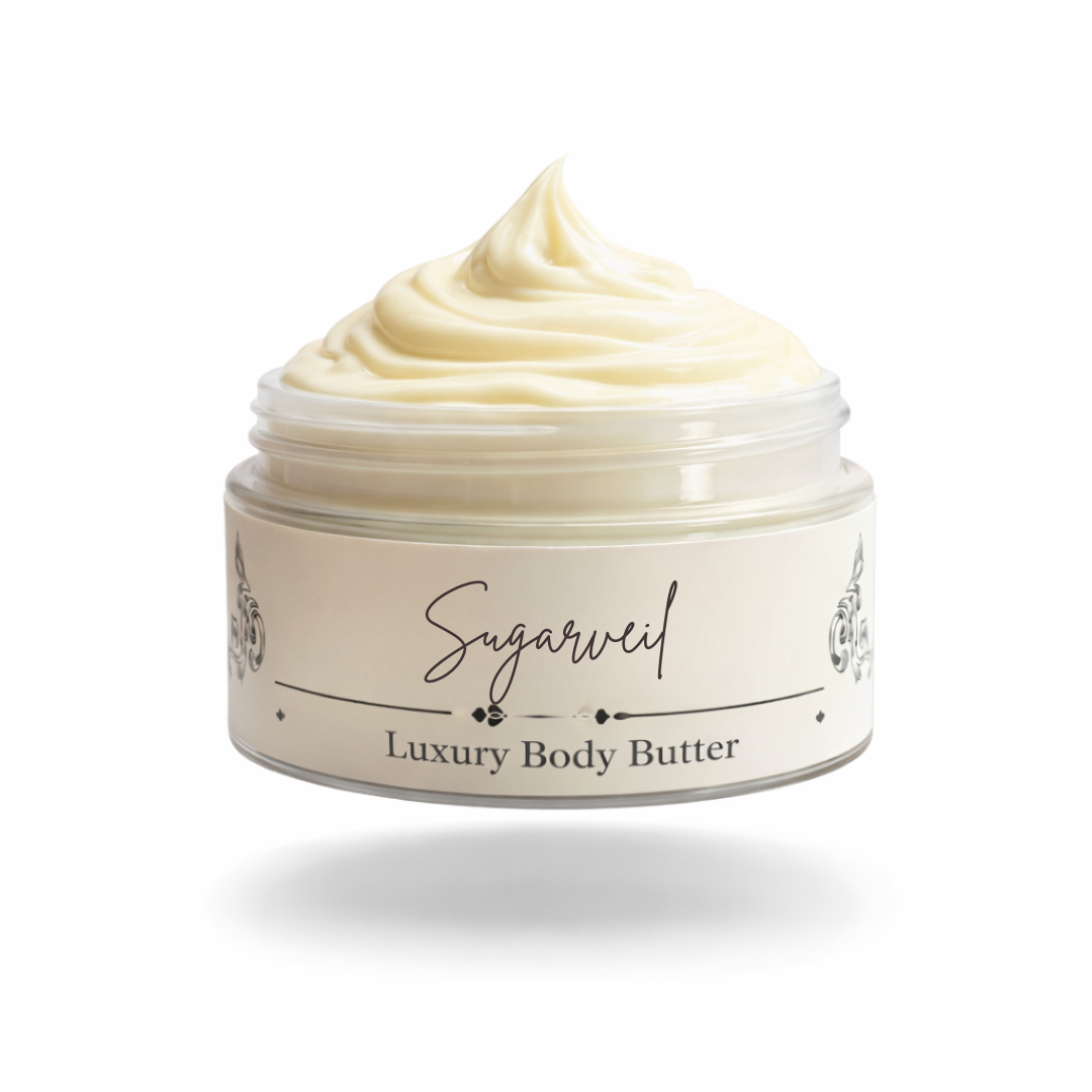Jar of Sugarveil Luxury Body Butter on a white background
